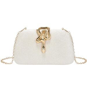 Elegant White and Gold Chain Clutch